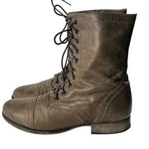 Steve Madden Boots Womens 10 Troopa Beige Leather Zip Lace Combat Military Lined